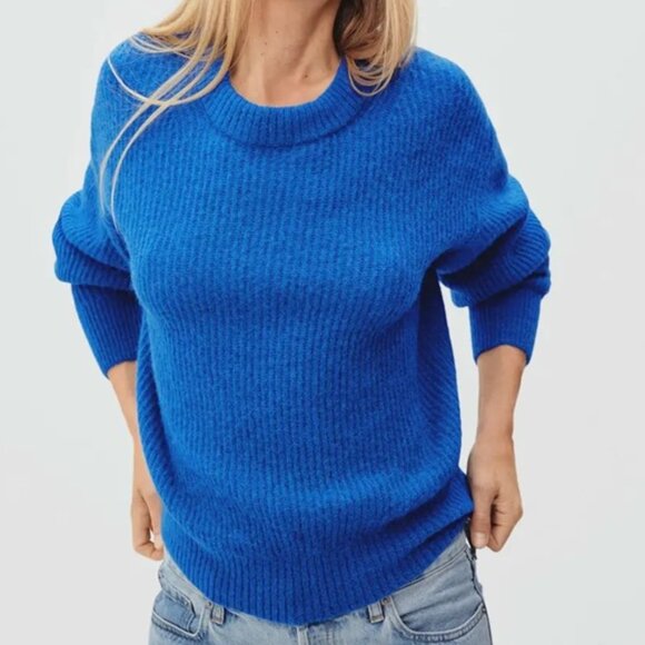 Everlane Cocoon Crew Alpaca Merino Wool Blend Sweater Cobalt Blue XXS - Picture 1 of 5